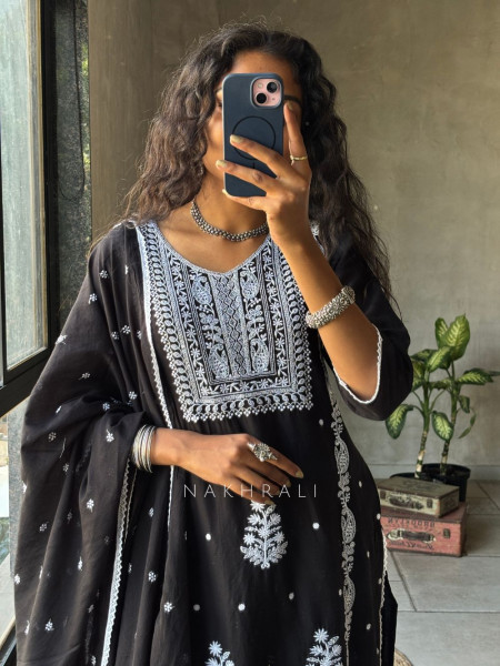 Saesha Black Chikankari Kurta Set with Dupatta