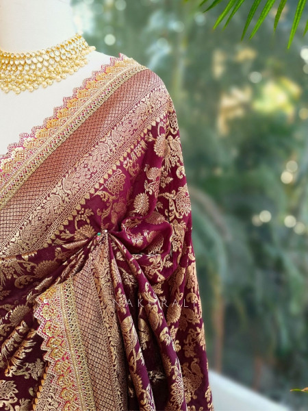 Soraya Wine Silk Saree with Zari and Sequin Work