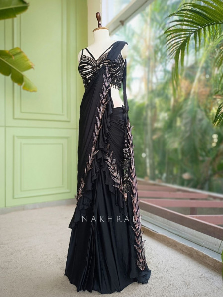 Cosmo  Black Pre-Draped Saree with Corset Blouse