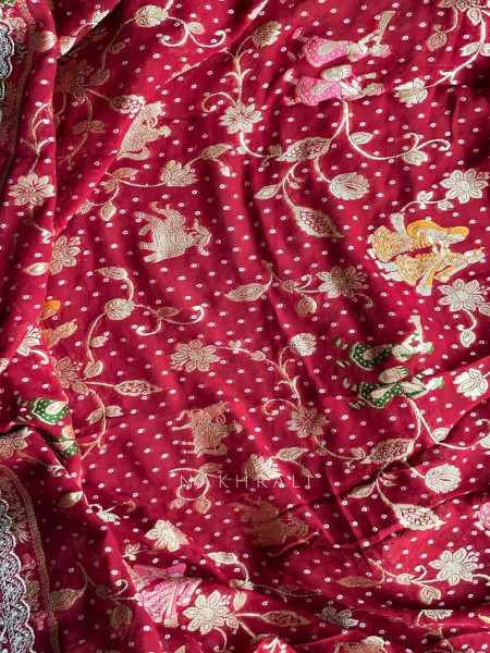 Rivayat-e-Aroos Maroon Saree With Heritage Motif Border Work