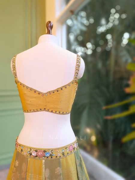 Mehendi Green Net Lehenga Set with Embroidery & Stone Work