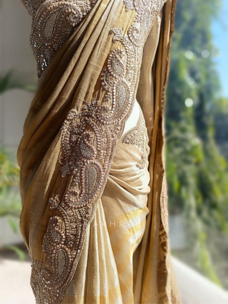 Svarna Rekha Gold Saree with Zari Zardozi Work