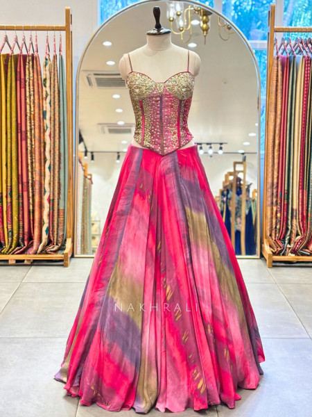 Cascade Multicolor Corset Indo Western Lehenga with Sequin Work