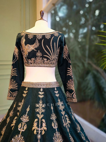 Emerine Green Silk Lehenga with Zari Sequin Work