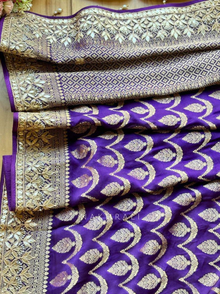 Varnika Purple Banarasi Saree with Gota Border