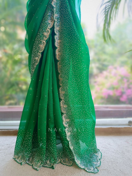 Noorwyn Green Saree with Cut Dana Sequin Work