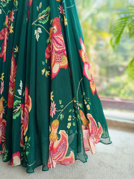 Elaris Emerald Floral Georgette Anarkali Set