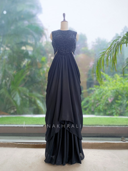 Noirielle Black Indo-Western Crop Top & Skirt Set