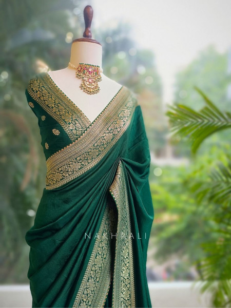 Raga Green Silk Saree with Brocade Motifs
