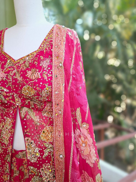 Sumreen Georgette Kurta Palazzo Set With Floral Print with Sequin & Mirror Work