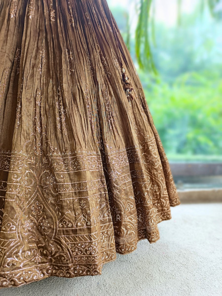 Sultana Shimmer Brown Tissue Silk & Organza Peplum Lehenga Set