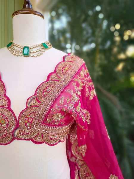 Ritvika Magenta Silk Bridal Lehenga with Zari Sequin Work