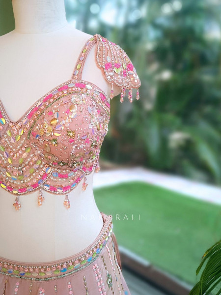 Solaris Petal Pink Satin Silk & Soft Net Lehenga