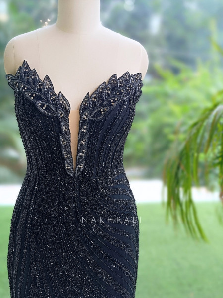 Fuchsia Flame Black Soft Net Gown