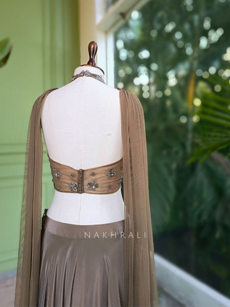 Avelyn Grey Crop Top Palazzo Set with Sequin & Cut Dana Work