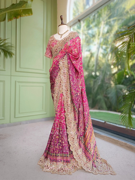 Sitara-e-Dusk Magenta Apple-Cut Black Blouse Saree Set