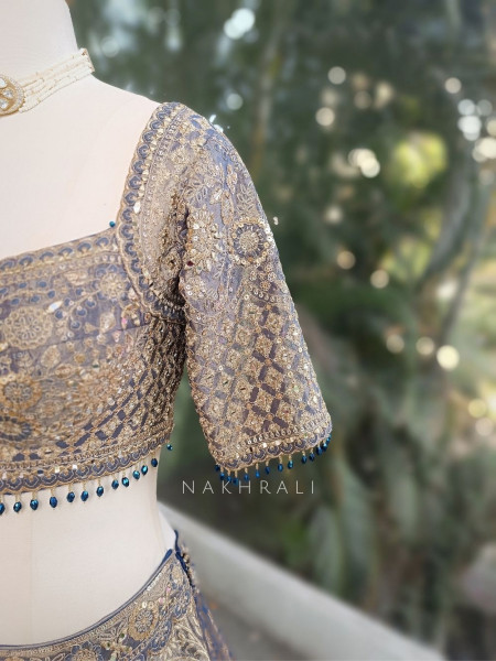 Aavika Blue Brocade Lehenga Set with Sequin Embroidery