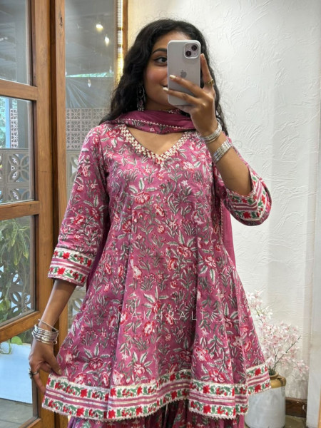 Rudra-Bagh Purple Premium Cotton Sharara Suit