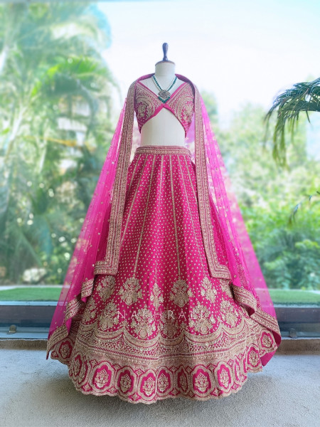 Ritambari Rani Pink Raw Silk Bridal Lehenga