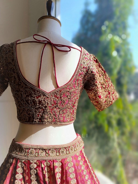 Rivaya Maroon Bridal Lehenga with Zari Sequin and Gota Work