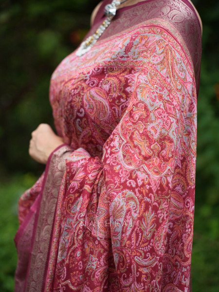 Rudra Red Silk Saree with Brocade Border and Stone Work