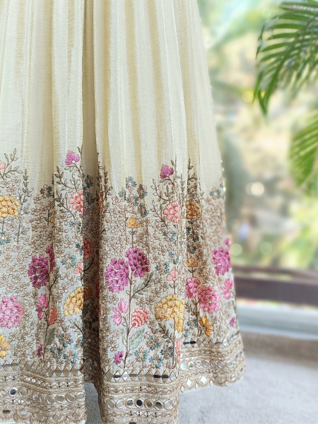 Niraya Cream Anarkali Set with Mirror, Sequin & Thread Embroidery