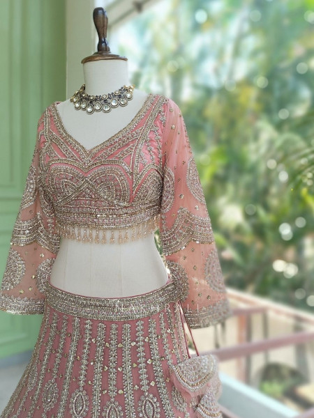 Rheya Pink Bridal Lehenga with Zari and Sequin Work
