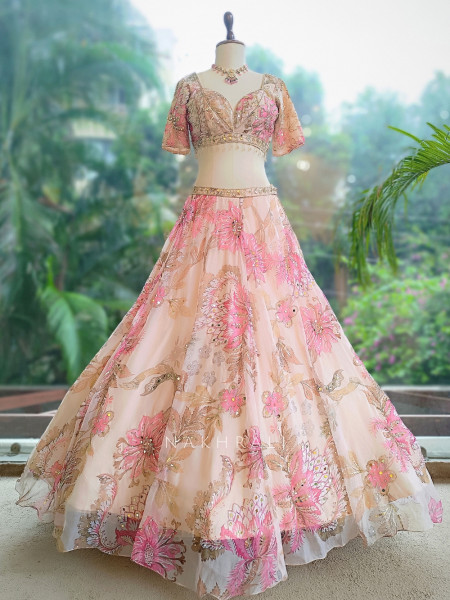 Petalique Pastel Pink Organza Silk Lehenga Set