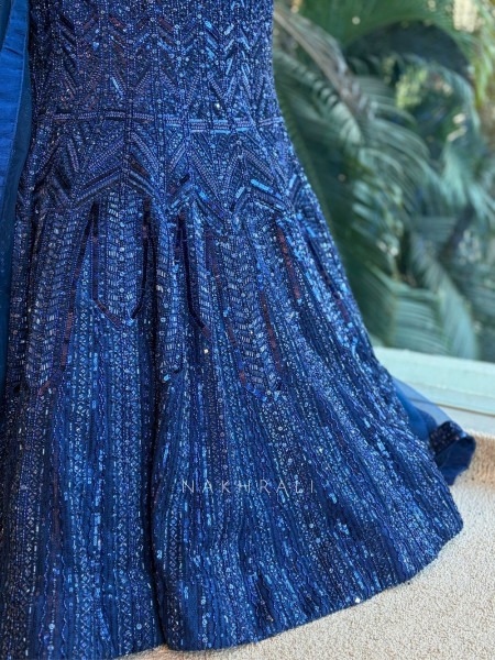Nyra Blue Sequin Net Indowestern Lehenga Set