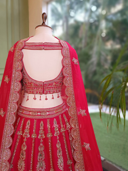 Kritisha Red Raw Silk & Soft Net Bridal Lehenga