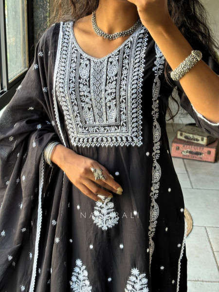 Saesha Black Chikankari Kurta Set with Dupatta