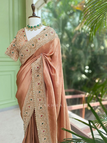 Bloomcrest Gajari Embellished Saree with Readymade Blouse