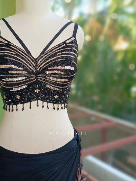 Cosmo  Black Pre-Draped Saree with Corset Blouse