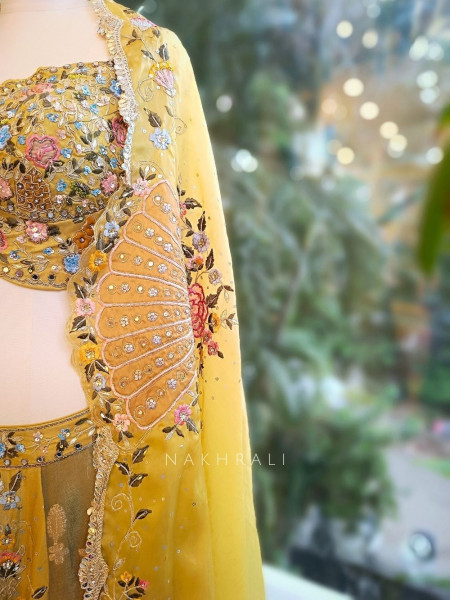 Mehendi Green Net Lehenga Set with Embroidery & Stone Work