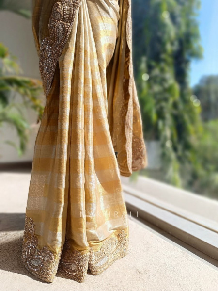 Svarna Rekha Gold Saree with Zari Zardozi Work