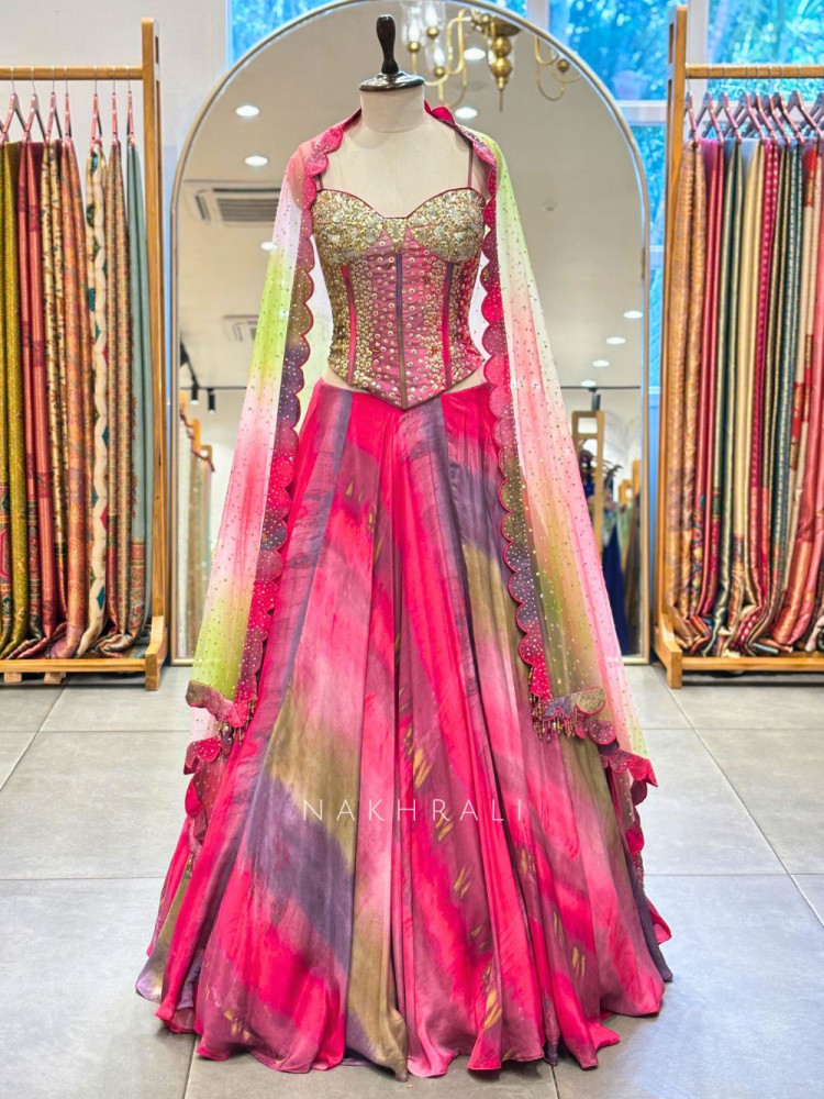 Image of Cascade Multicolor Corset Indo Western Lehenga with Sequin Work