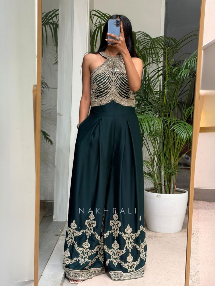 Image of Shasha Green Jumpsuit – Mirror &amp; Embroidery Work