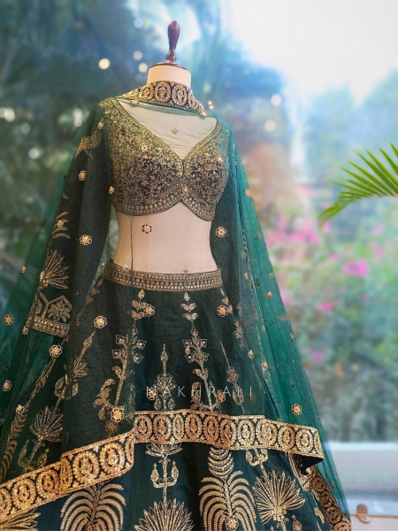 Emerine Green Silk Lehenga with Zari Sequin Work