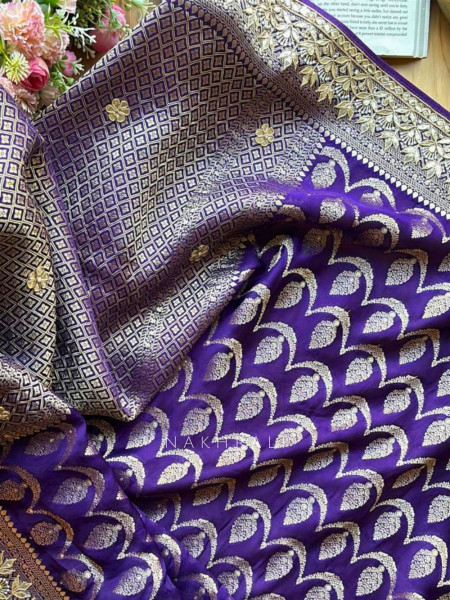 Varnika Purple Banarasi Saree with Gota Border