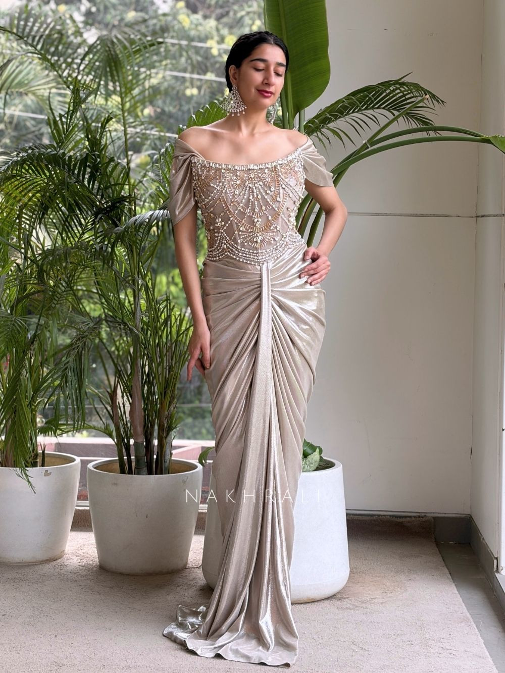 grey indo western dress Grey Embroidered Indo Western Outfit for Wedding