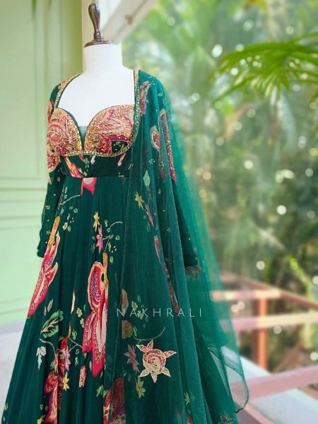 Elaris Emerald Floral Georgette Anarkali Set