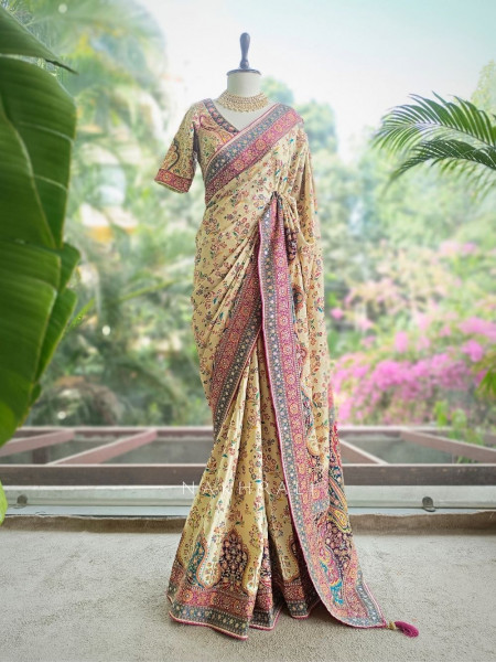 Fiora Cream Floral Woven Saree Set