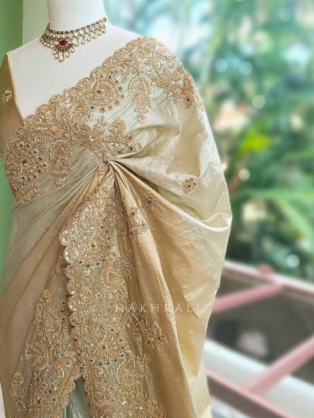 Jalsa Beige Saree With Detailed Embroidery And Running Blouse Piece