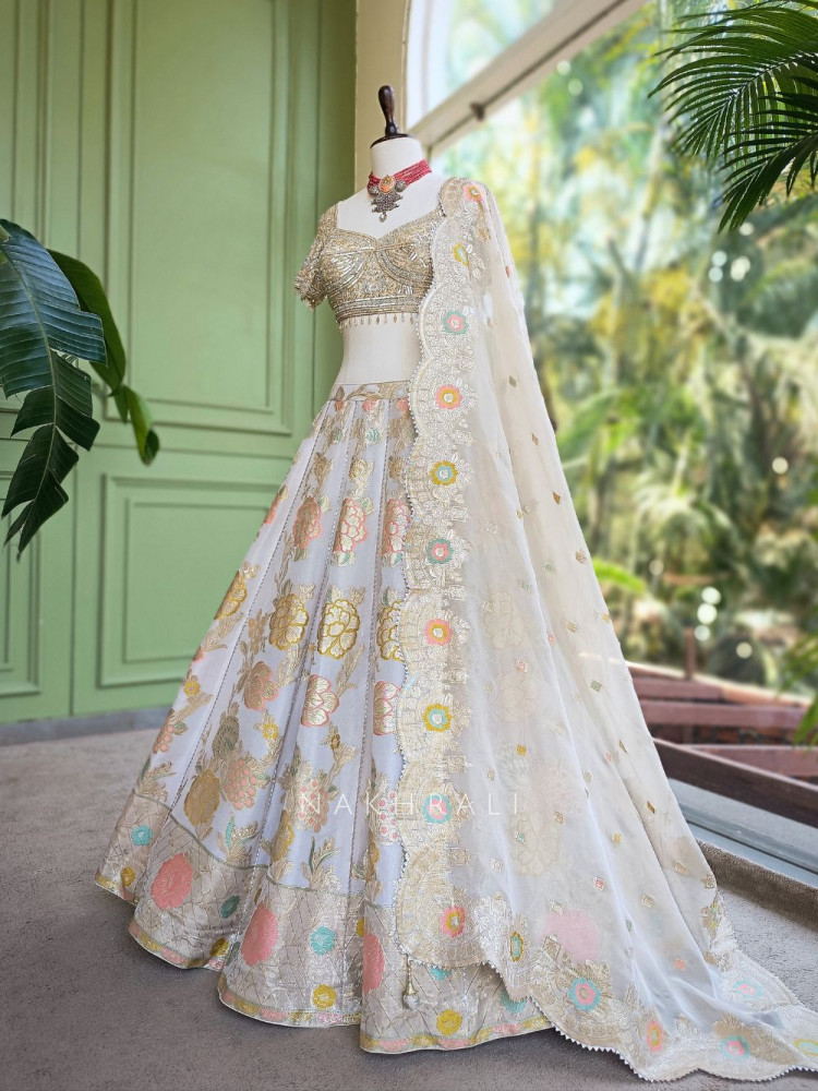Image of Kashira Golden Lehenga Set with Sequin Cut Dana Work