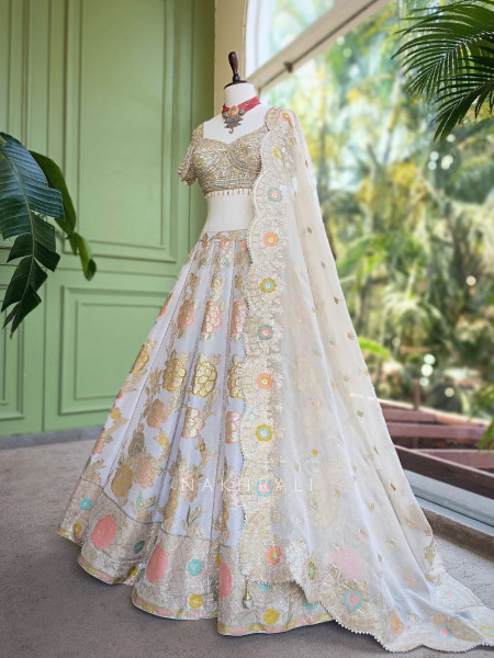 Kashira Golden Lehenga Set with Sequin Cut Dana Work