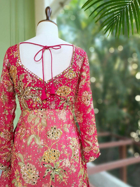 Sumreen Georgette Kurta Palazzo Set With Floral Print with Sequin & Mirror Work