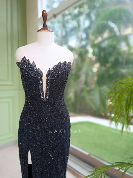 Fuchsia Flame Black Soft Net Gown