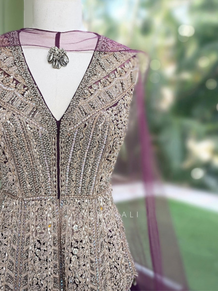 Seravelle Purple Net & Georgette Indo-Western Peplum Lehenga Set