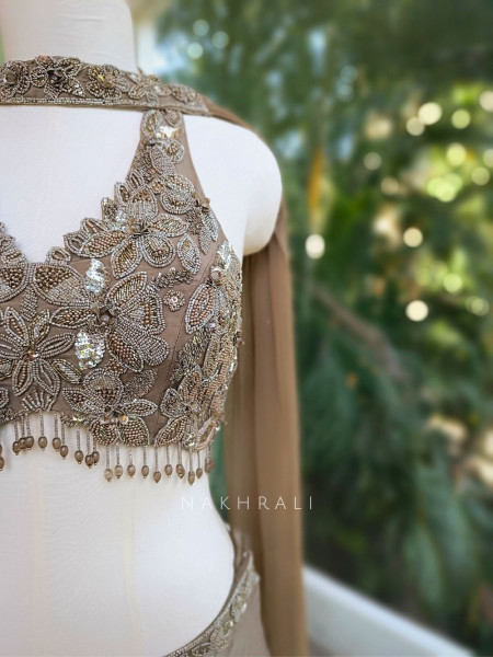 Avelyn Grey Crop Top Palazzo Set with Sequin & Cut Dana Work