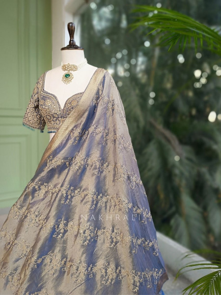 Aavika Blue Brocade Lehenga Set with Sequin Embroidery